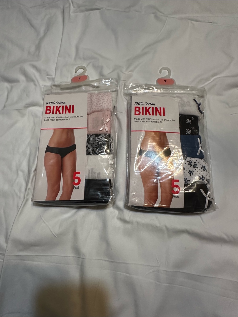 Bikini Cotton Briefs - 5 Pack (Black, White, Pink, Blue) 2 packs.